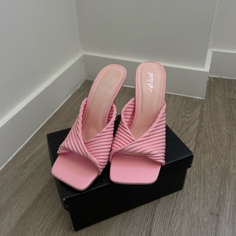 Nasty Gal Pink Heeled Mules with Square Toe